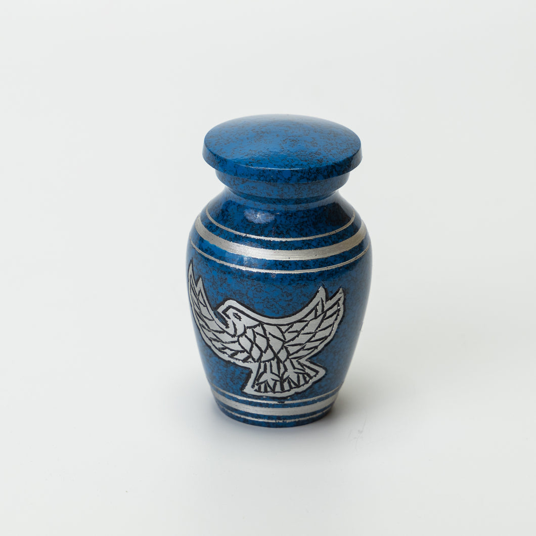 Miniature Blue and Silver Bird Keepsake Urn