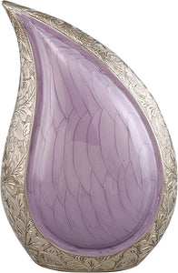 Large Lilac and Silver Enamel Teardrop Urn for Adult or Pet Dog Ash Cremains Memorial