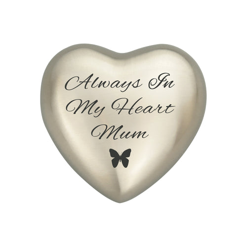 Always in my Heart Mum Silver Butterfly Heart Brass Keepsake Urn