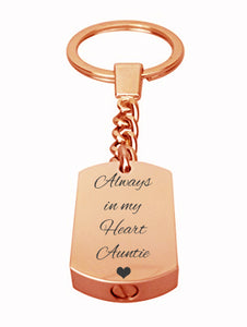 Always in my Heart Auntie Rose Gold Cremation Urn Keychain Keyring