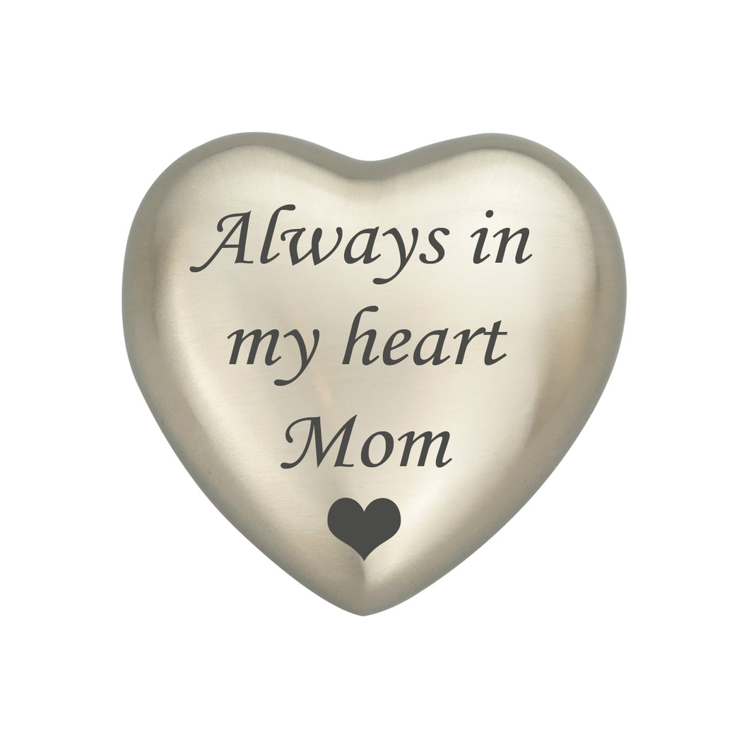 Always in my Heart Mom Silver Heart Brass Keepsake Urn