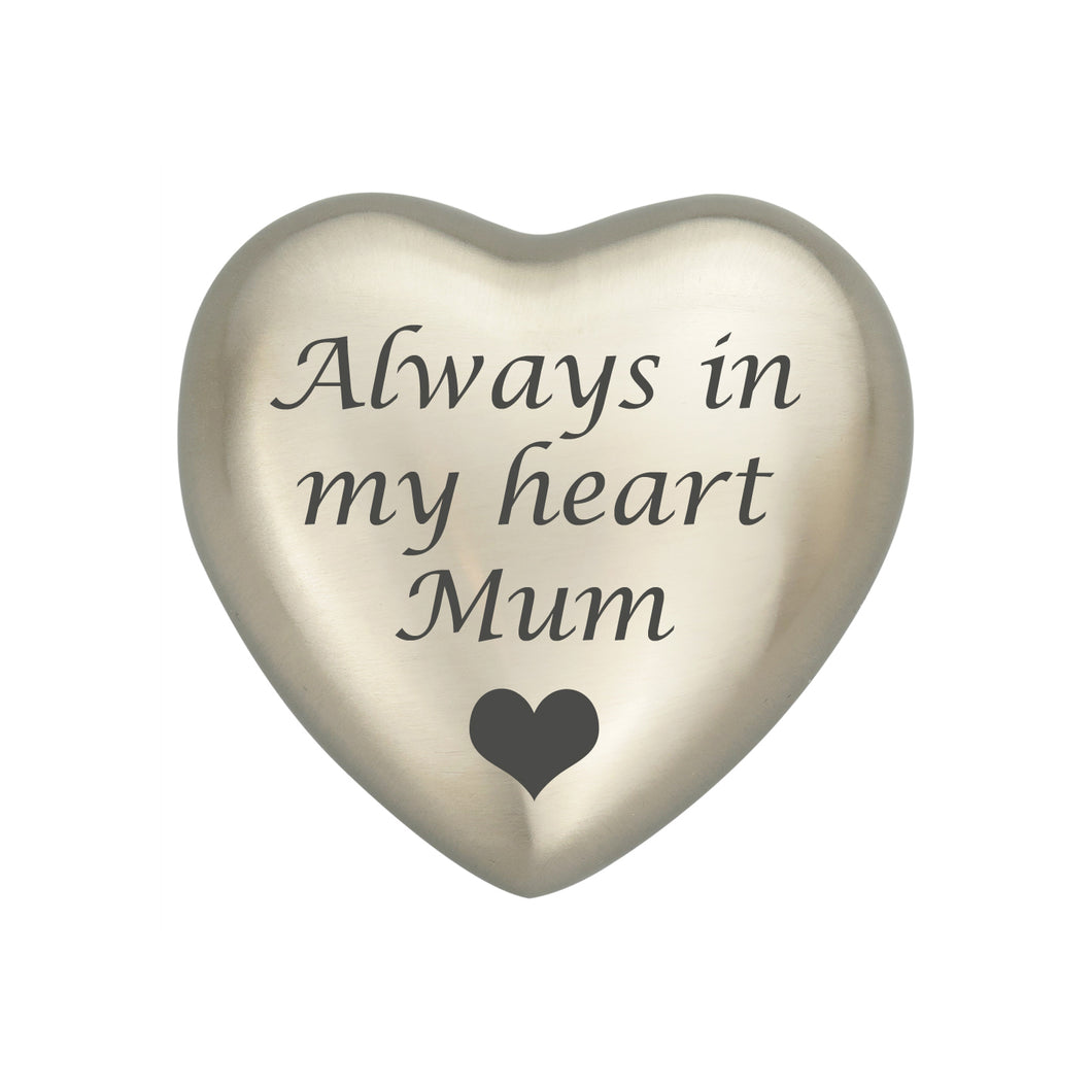Always in my Heart Mum Silver Heart Brass Keepsake Urn