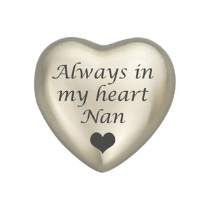Always in my Heart Nan Silver Heart Brass Keepsake Urn