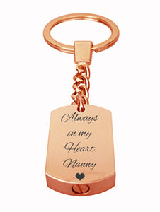 Always in my Heart Nanny Rose Gold Cremation Urn Keychain Keyring
