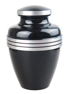 Large Aluminium Classic Black and Silver Adult Urn with Optional Personalised Engraving