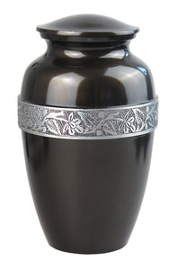 Large Aluminium Black & Silver Adult Urn with Optional Personalised Engraving