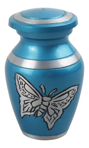 Miniature Blue and Silver Butterfly Keepsake Urn with Optional Personalised Engraving