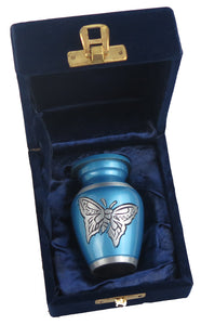 Miniature Blue and Silver Butterfly Keepsake Urn with Optional Personalised Engraving