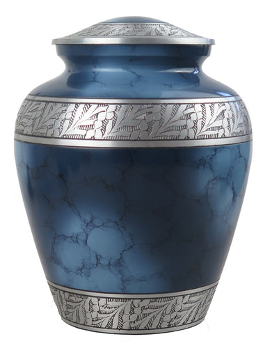 Large Aluminium Blue Pattern with Silver Adult Urn