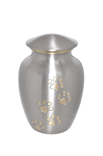 Silver with Gold Paws Urn with Optional Personalisation