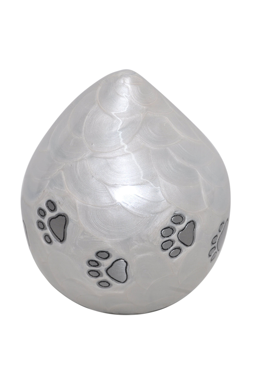 White Enamel Pet Teardrop Urn with Silver Paws