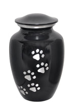 Black Pet Urn with Silver Paws with Optional Personalisation
