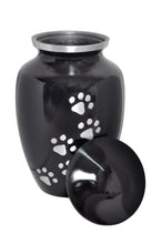 Black Pet Urn with Silver Paws with Optional Personalisation
