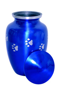 Blue Urn & Silver Pet Paws for Ashes | Personalise | Love to Treasure