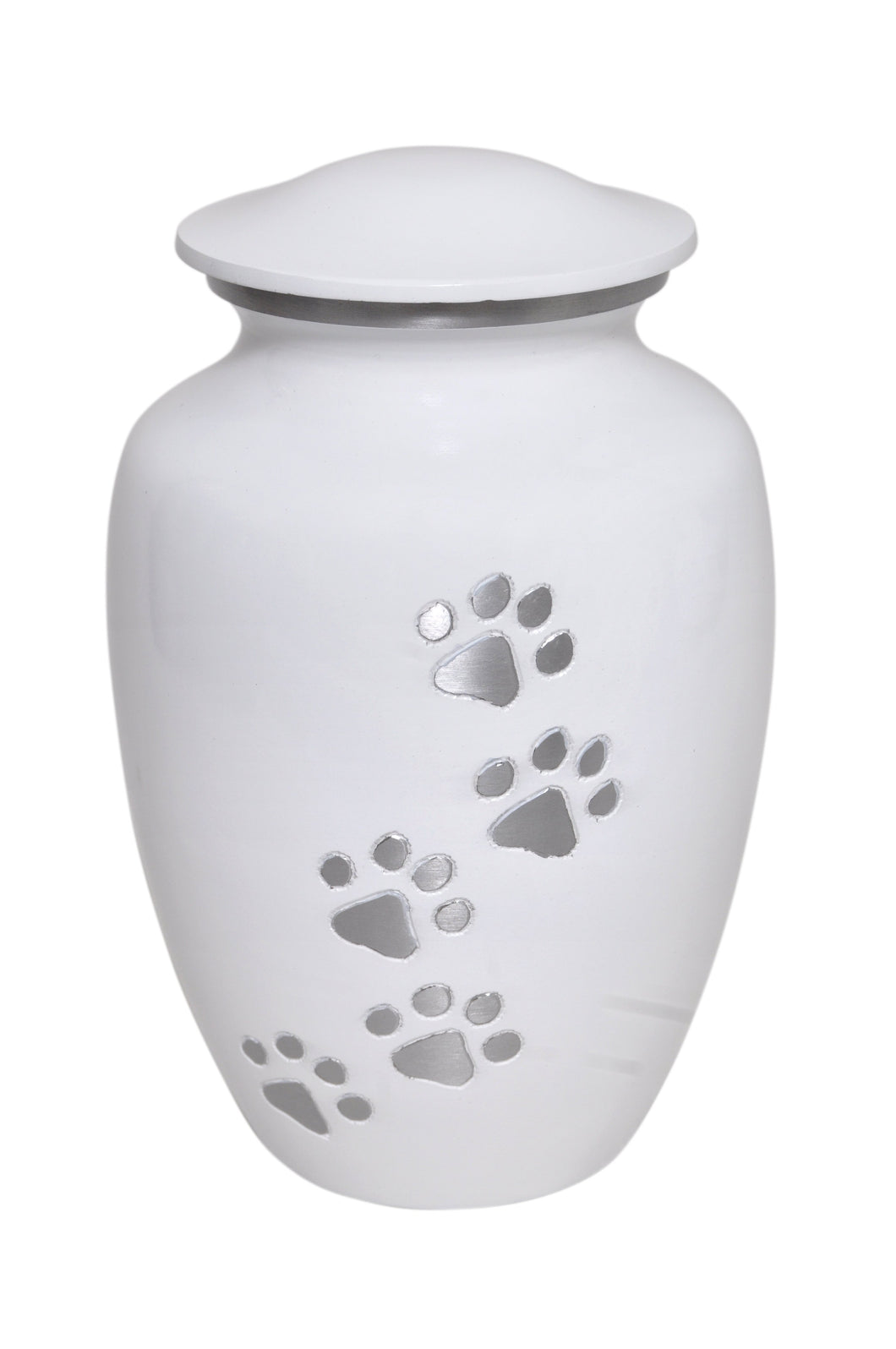White with Silver Paws Urn with Optional Personalisation