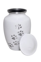 White with Silver Paws Urn with Optional Personalisation