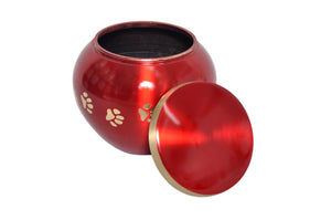 Golden Paws Red Pet Urn with Optional Personalisation