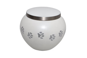 White Silver Paws White Urn for Pet Dog Cat Ashes | Love to Treasure