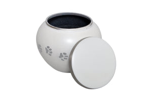 White Silver Paws White Urn for Pet Dog Cat Ashes | Love to Treasure