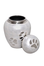 Pearl White Enamel with Silver Paws Urn