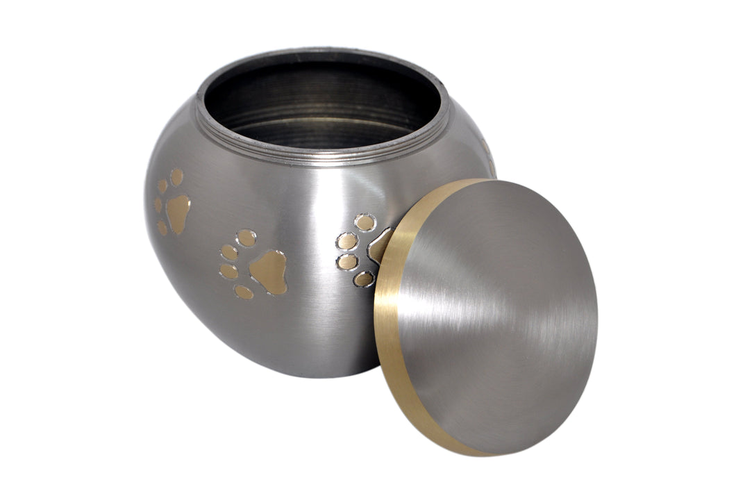 Silver Golden Paw Print Urn for Pet Dog Cat Ashes | Love to Treasure