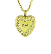 Dad Crystal Gold Heart Cremation Urn Pendant