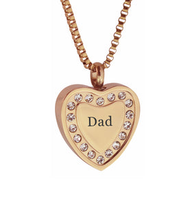 Dad Crystal Rose Gold Heart Cremation Urn Pendant