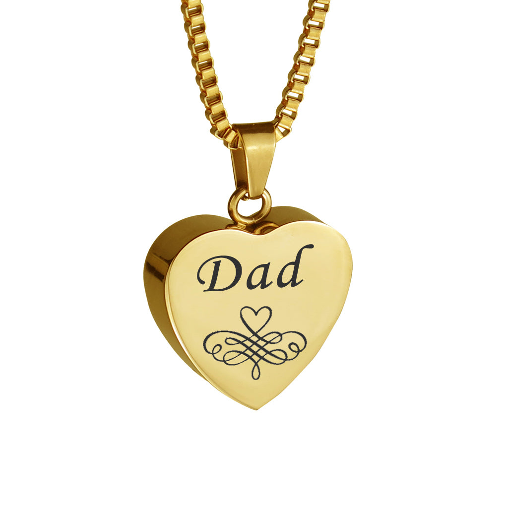 Dad Patterned Gold Heart Cremation Urn Pendant