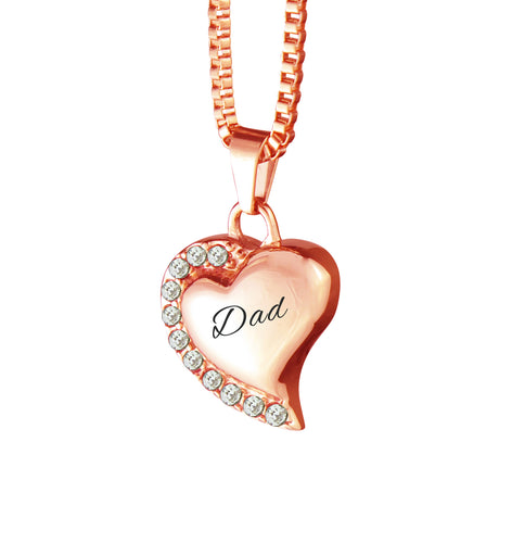 Dad Heart with Crystals Rose Gold Cremation Urn Pendant