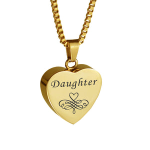 Daughter Patterned Gold Heart Cremation Urn Pendant