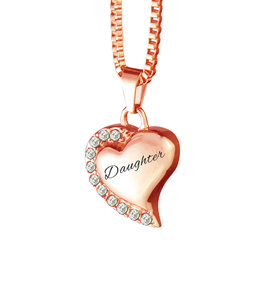 Daughter Heart with Crystals Rose Gold Cremation Urn Pendant