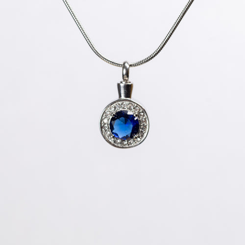 Blue Crystal Circle Cremation Urn Pendant