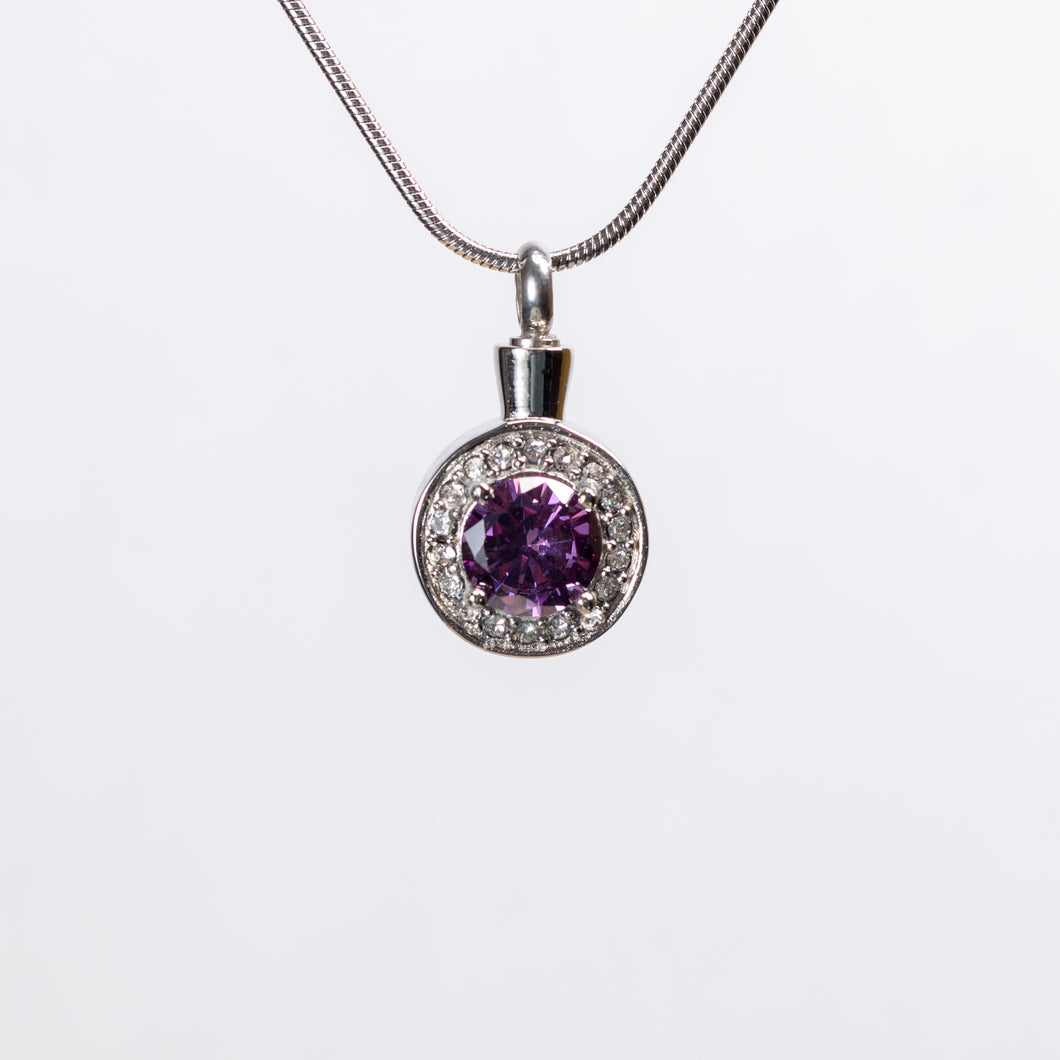 Purple Crystal Circle Cremation Urn Pendant