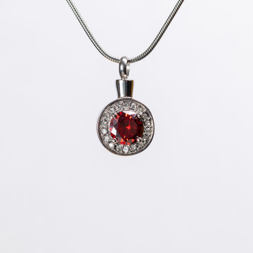 Red Crystal Circle Cremation Urn Pendant