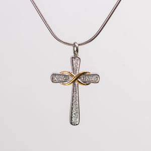 Silver Crystal Cross with Gold Infinity Cremation Urn Pendant