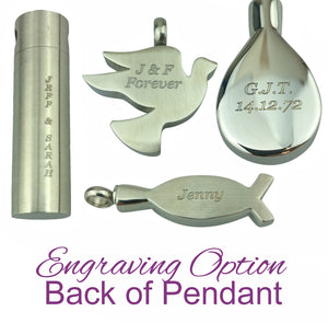 White Paw Print Teardrop Cremation Urn Pendant - Optional Personalisation