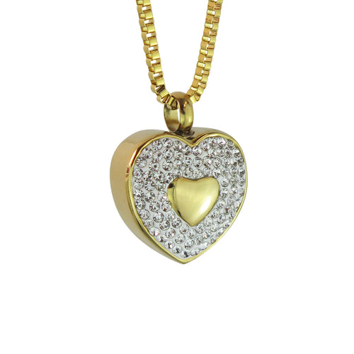 Golden Crystal Heart Cremation Urn Pendant