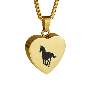 Gold Horse Heart Cremation Urn Pendant