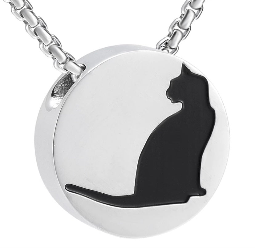 Personalised Black Cat Circle Cremation Urn Pendant