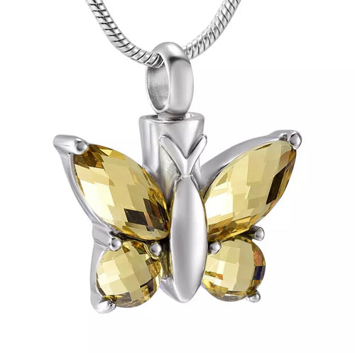 Yellow Butterfly Cremation Urn Pendant