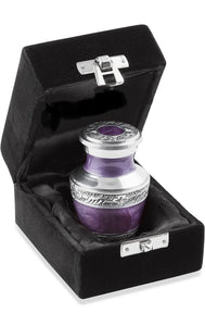 Miniature Silver and Pearl Purple Enamel Keepsake Urn