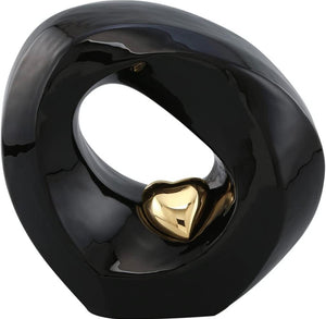 Large Black and Gold Enamel Heart Contemporary Adult Urn