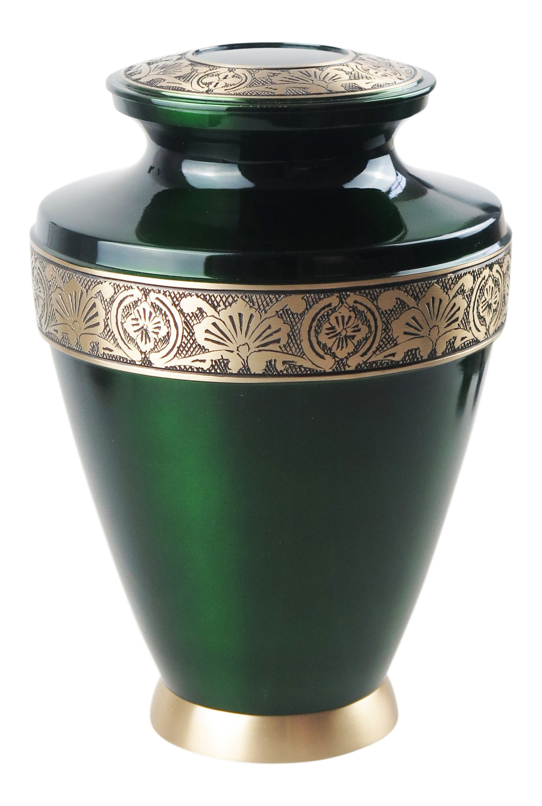 Emerald Green and Gold Olympia Adult Brass Urn With Optional Personalised Engraving