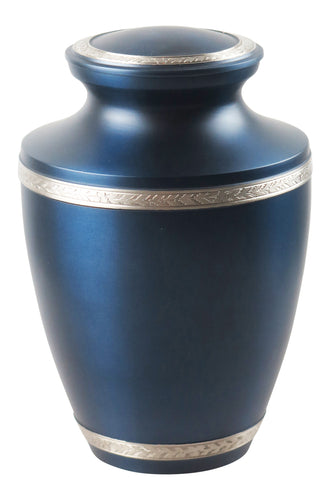 Large Navy Blue and Silver Olympia Adult Brass Urn with Optional Personalisation