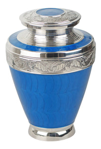 Large Blue and Silver Olympia Adult Brass Urn