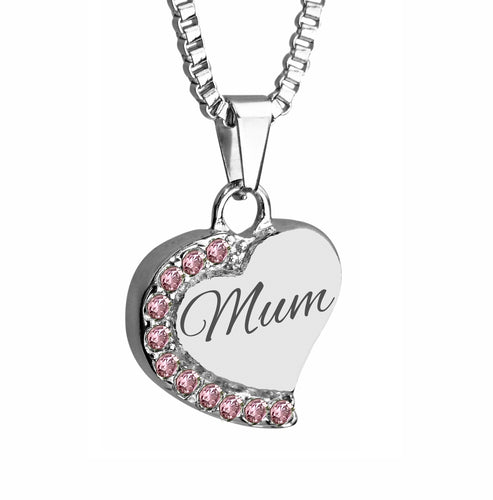 Mum Heart with Pink Crystals Cremation Urn Pendant