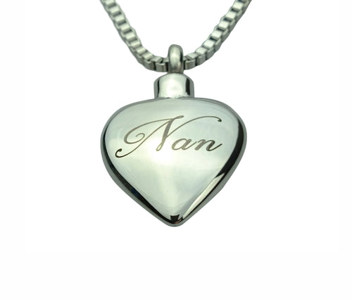 Nan Inscribed Heart Cremation Urn Pendant