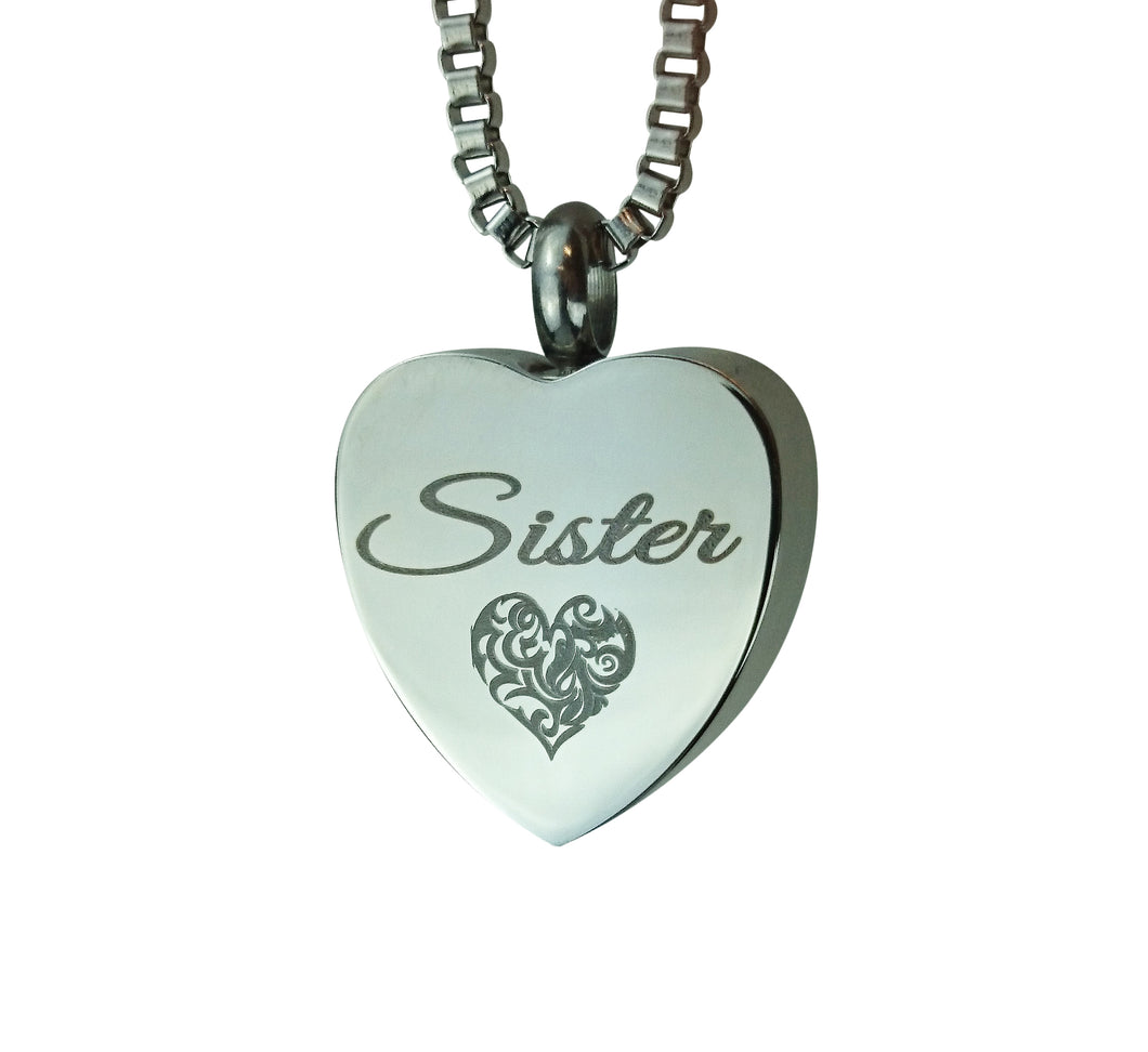 Sister Heart Cremation Urn Pendant