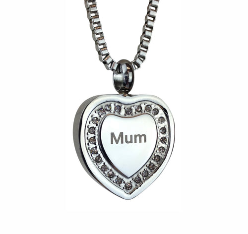 Mum Crystal Heart Cremation Urn Pendant