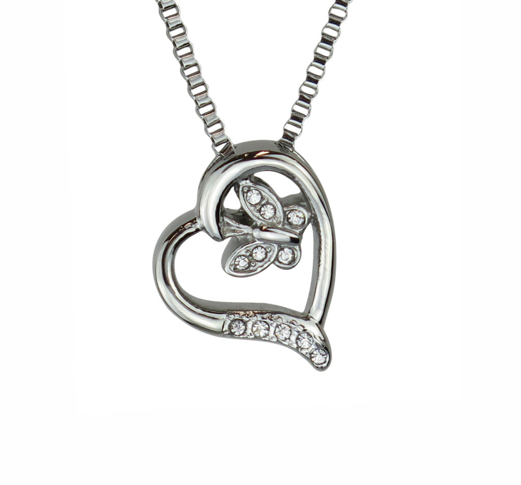 Butterfly Heart Crystal Cremation Urn Pendant
